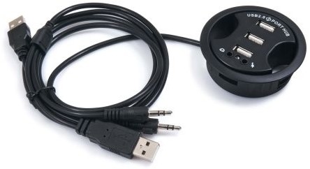 KOLORENO HUB 3X USB 2.0 BIURKOWY PRZEPUSTOWY WPUSZCZANY 60MM Z PORTAMI JACK: AUDIO ORAZ MIKROFON HUB-USB-3