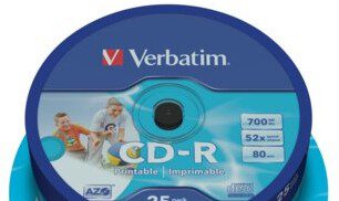 Verbatim CD-R 52x 700MB (cake 25) WIDE PRINTABLE 43439