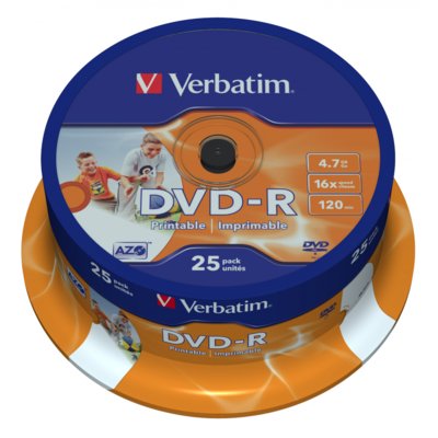 Verbatim Dysk Printable DVD-R 4.7GB 16x 25 szt 43538)