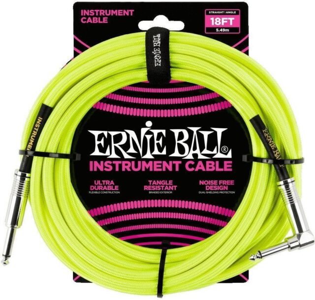 Ernie Ball Ernie Ball 18' Braided Straight Angle Neon Yellow